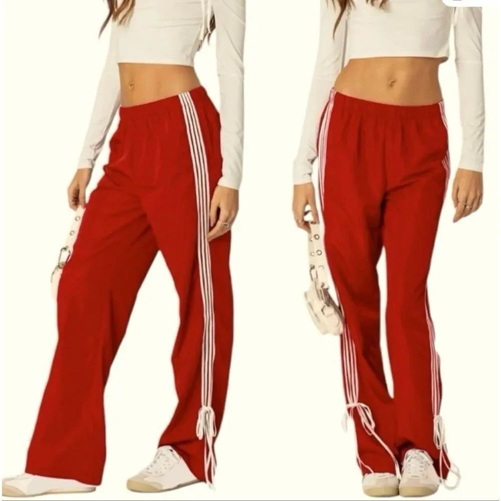 Cali 1850 orange side striped track pants wide leg size small